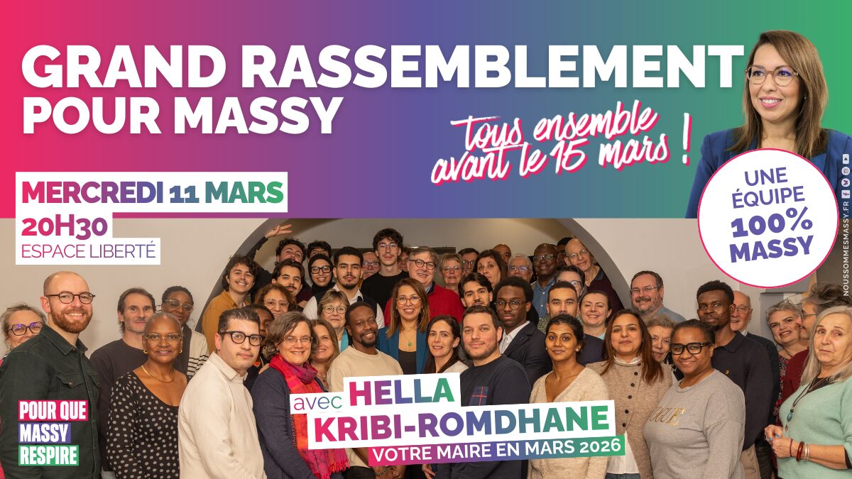 Grand rassemblement pour Massy – mercredi 11 mars 2026 à 20h30 (Espace Liberté)