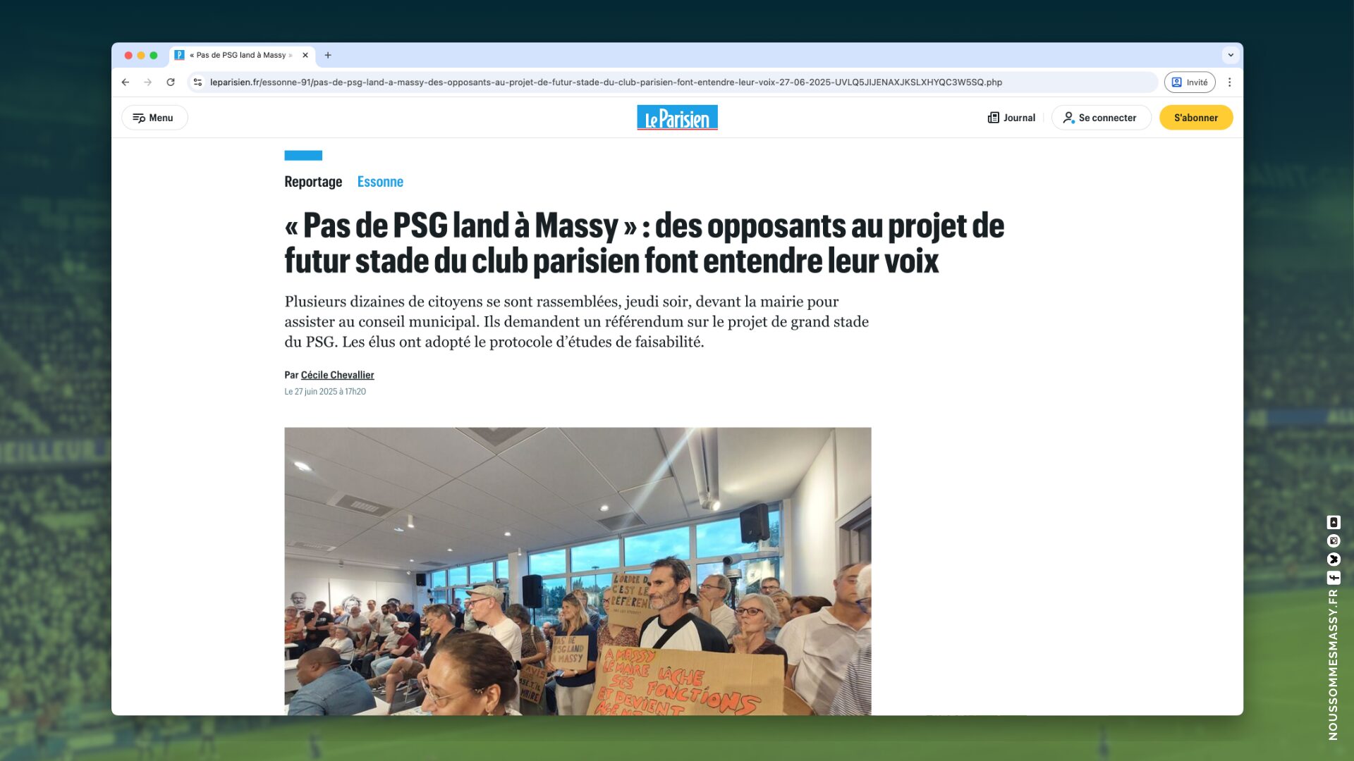 « Pas de PSG land à Massy » : des opposants au projet de futur stade du club parisien font entendre leur voix (Le Parisien)